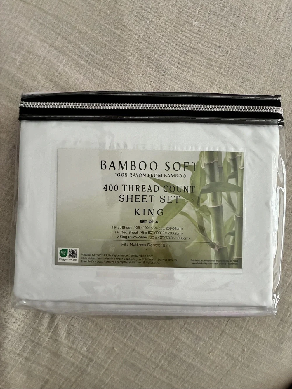 4 Piece King Size Crisp, Cool Bamboo Sheet Set, 400 Thread Count, NEW NIP $144